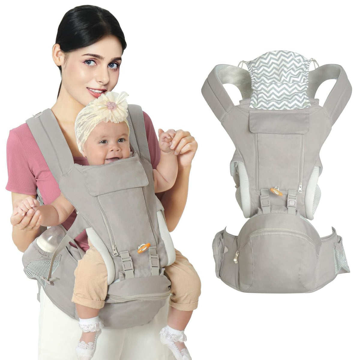 Sunzit Baby - Carrier,Ergonomic Baby Hip Set Carrier,Baby Carrier for Newborn with Sunshade and Windproof Storage for Breastfeeding