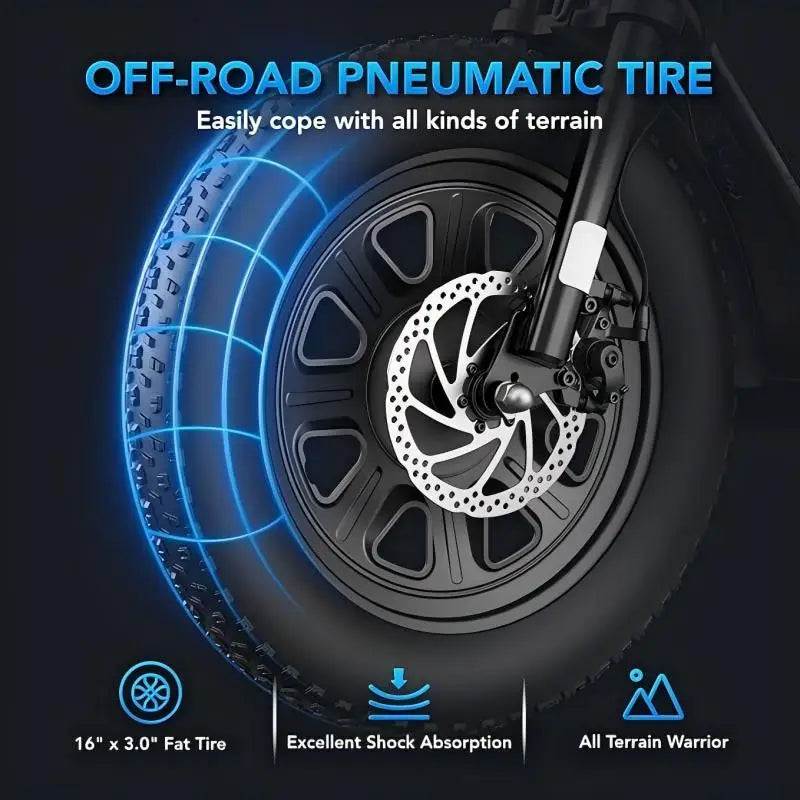 Peak 1200W Electric Scooter with Seat, 16 Inch Fat Tire