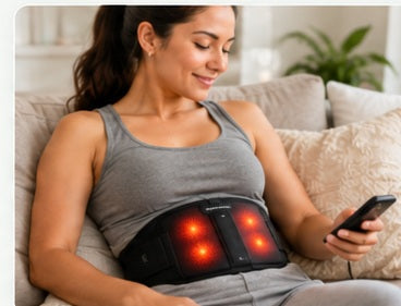 Person relaxing while using a waist massage belt
