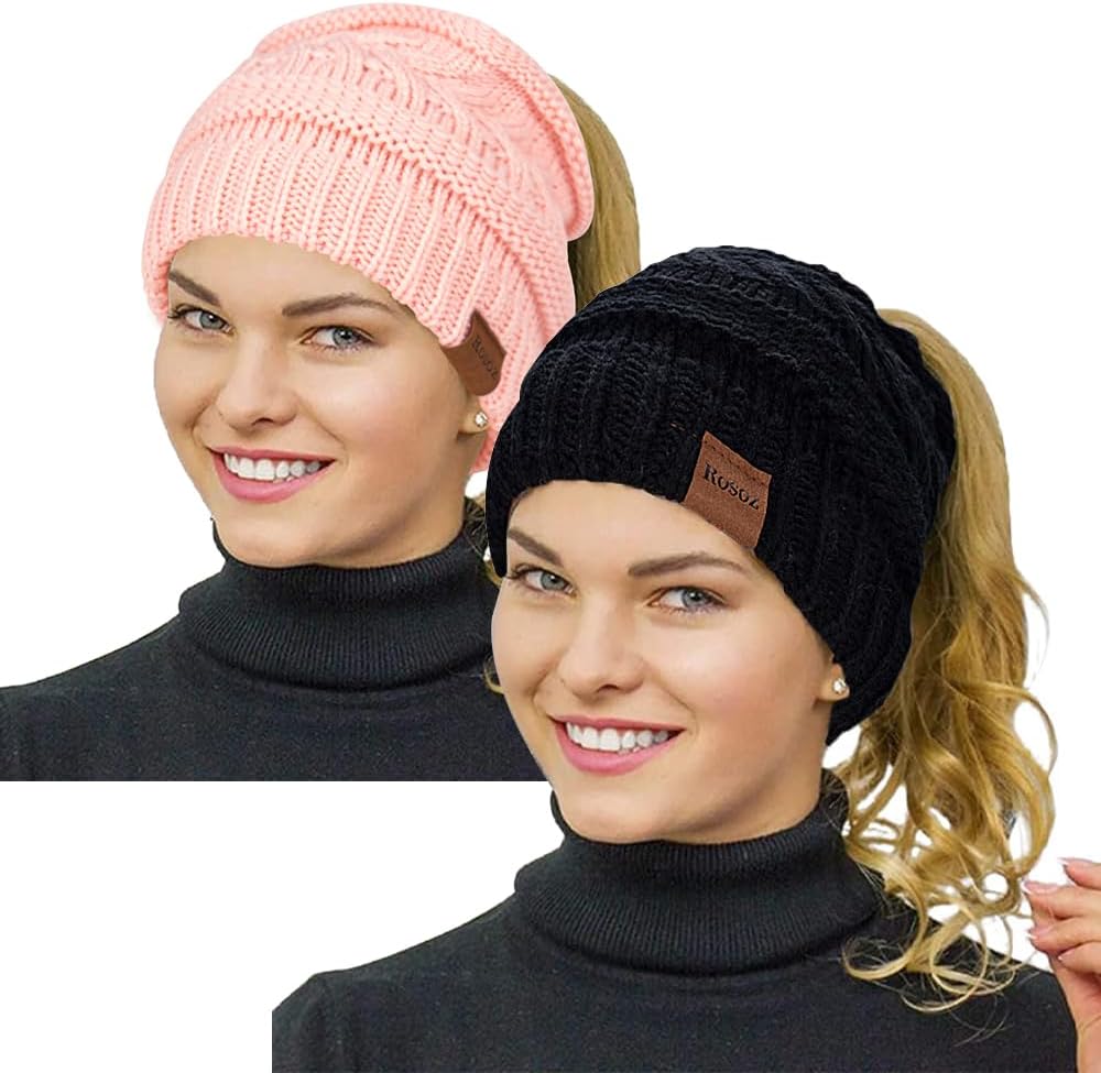 Ponytail Beanie for Women,Winter Warm Beanie