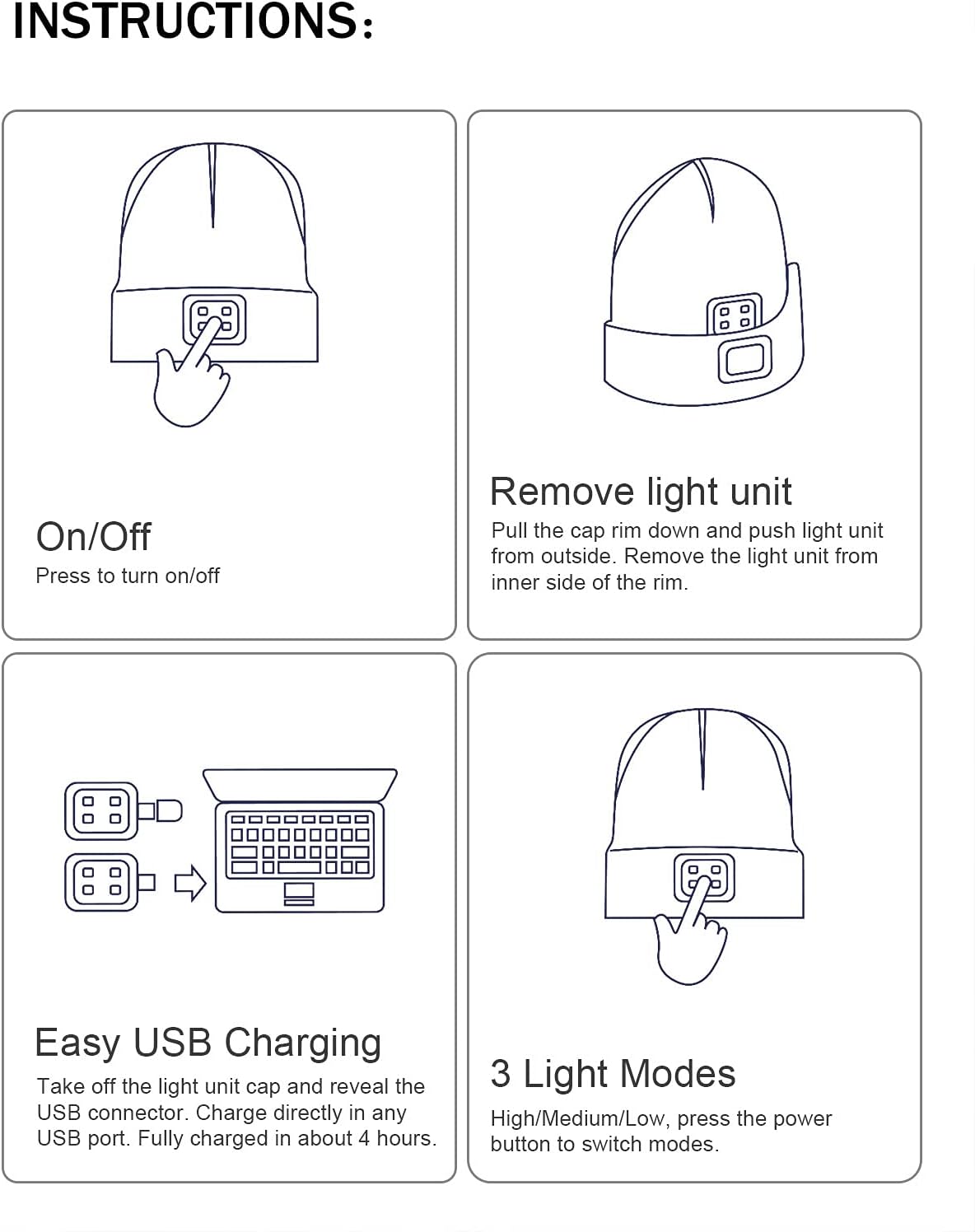 LED Beanie with Light,Unisex USB Rechargeable Hands Free