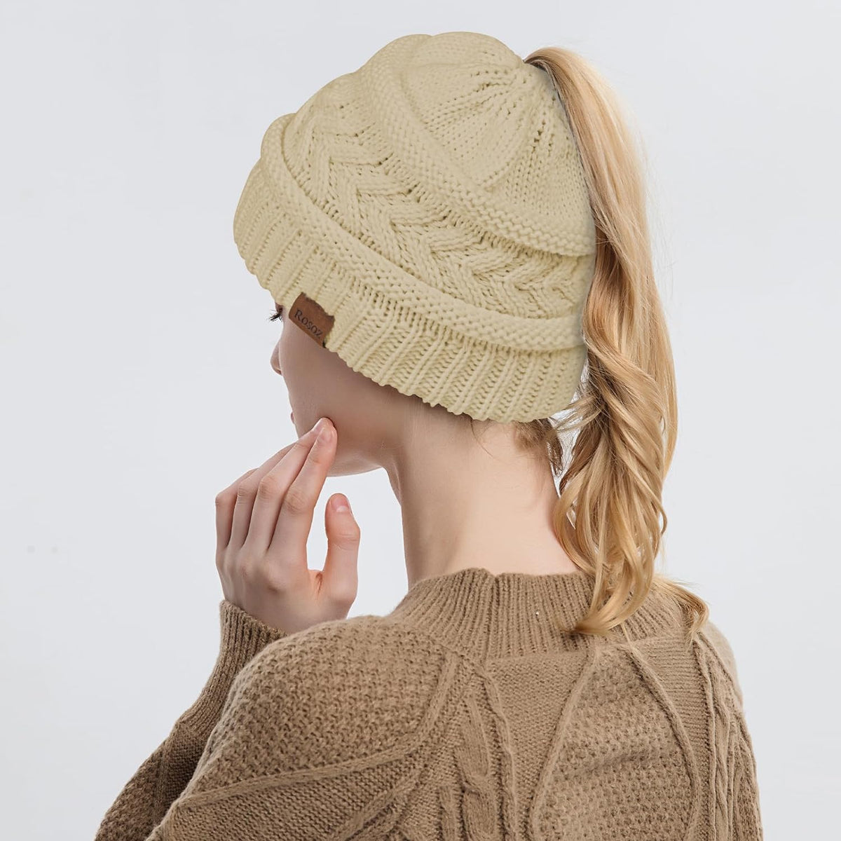 Ponytail Beanie for Women,Winter Warm Beanie