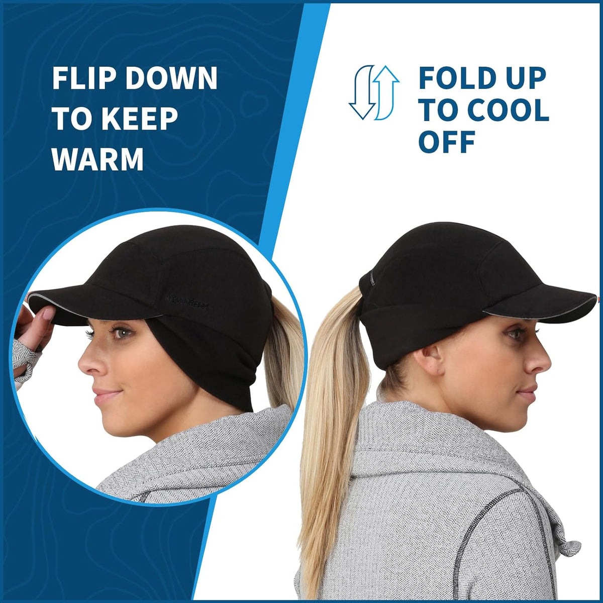 Fleece Ponytail Hat for Women- with Ponytail Hole for Workouts