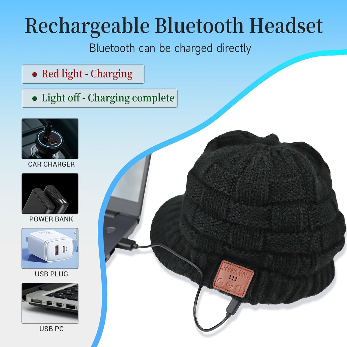 Beanie for Women with Ponytail Hole -Bluetooth Headphones