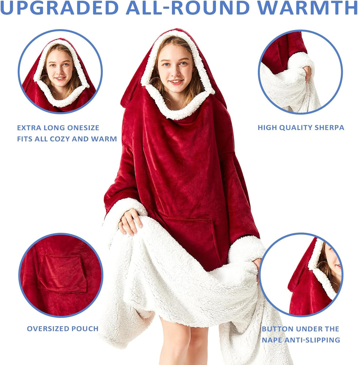Fleece blanket hoodie- Super Warm and Cozy Giant Blanket - One Size Fits All