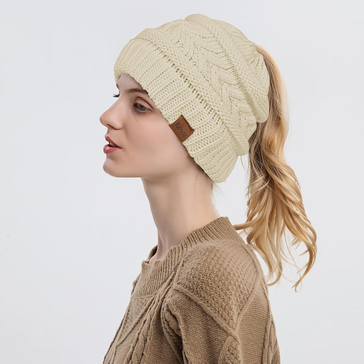 Ponytail Beanie for Women,Winter Warm Beanie