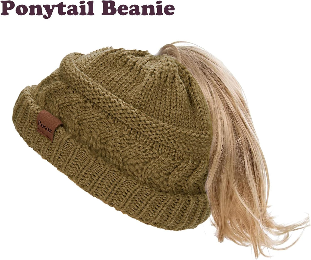 Ponytail Beanie for Women,Winter Warm Beanie
