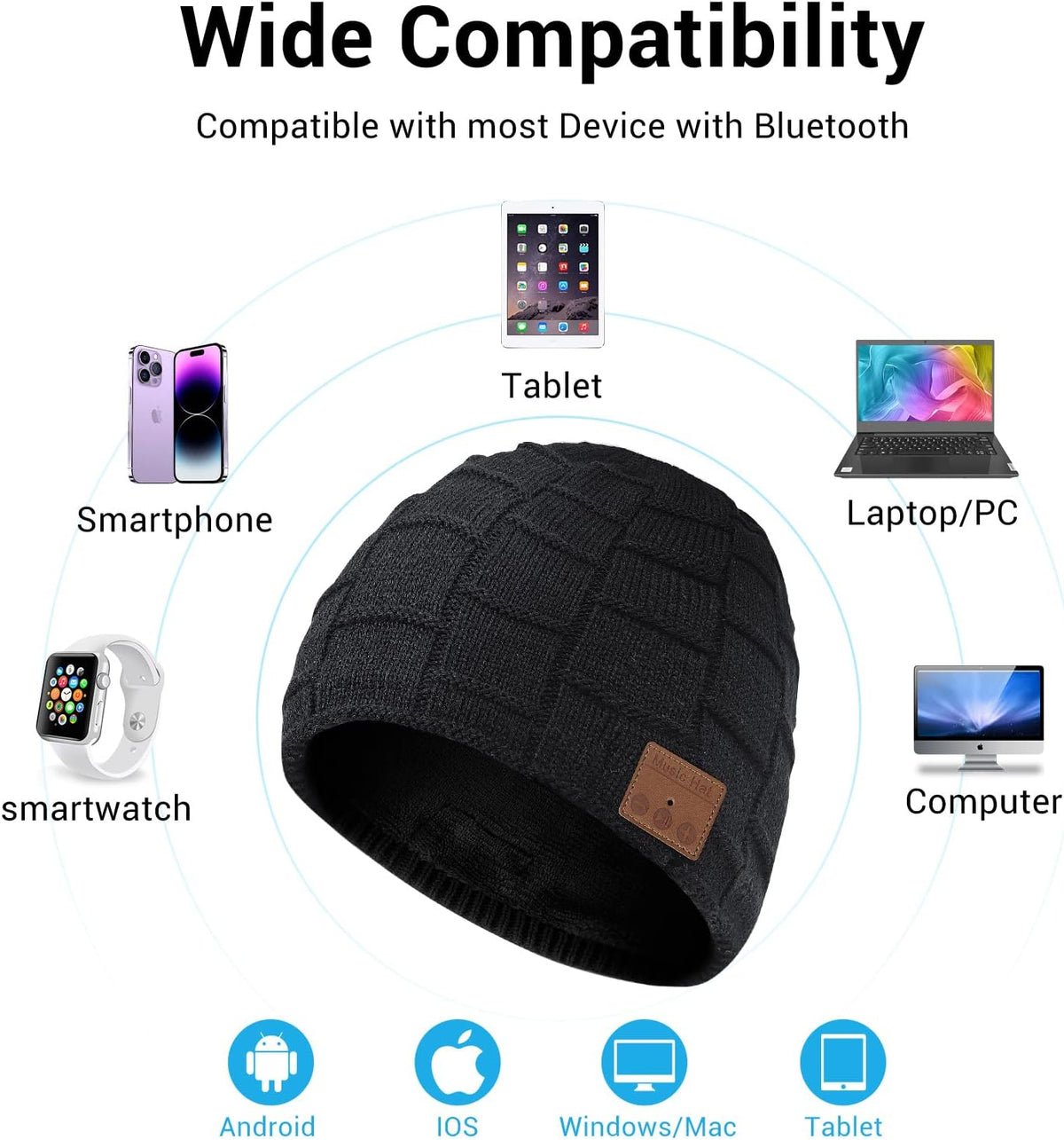 Beanie for Women with Ponytail Hole -Bluetooth Headphones