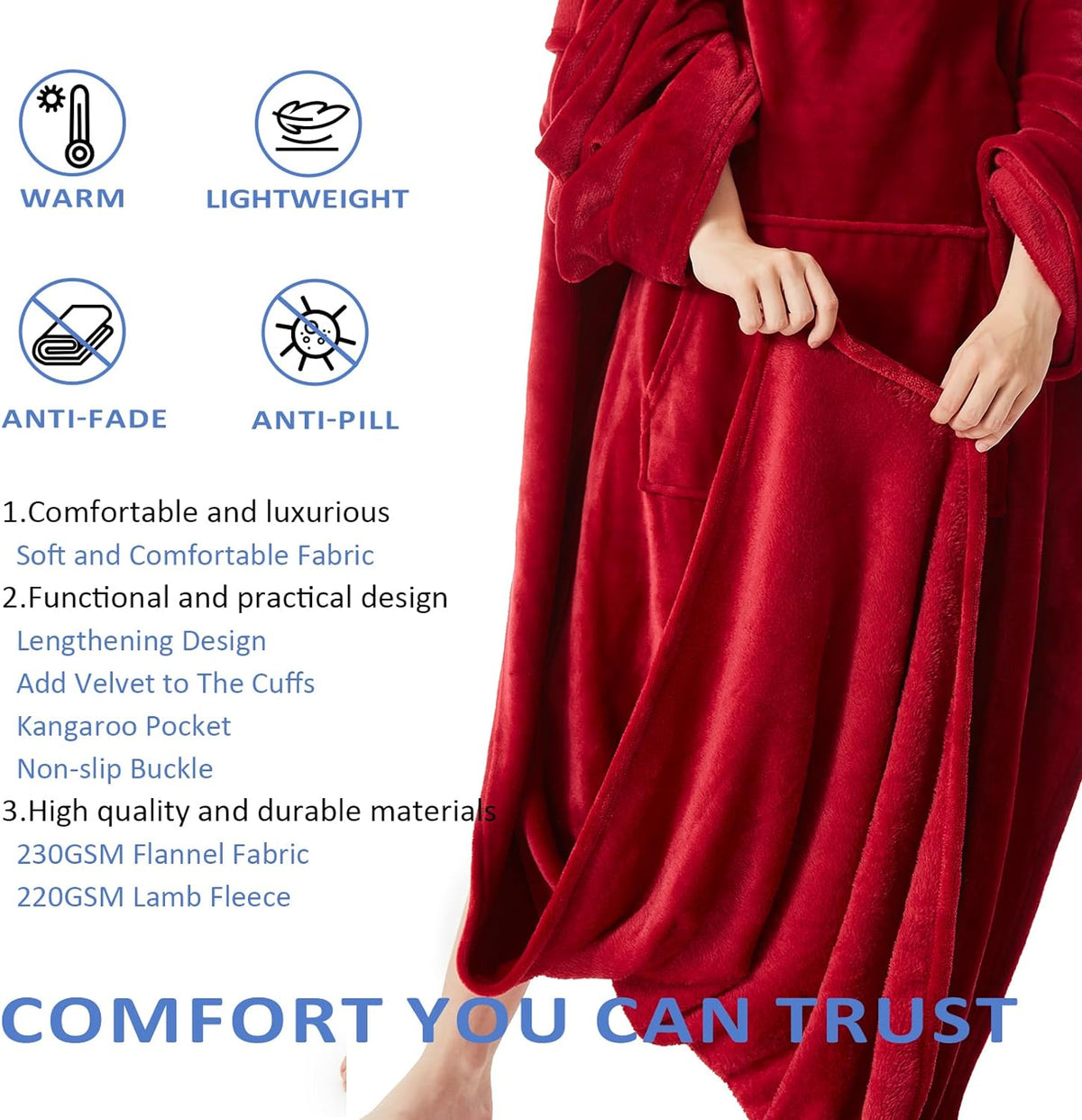 Fleece blanket hoodie- Super Warm and Cozy Giant Blanket - One Size Fits All