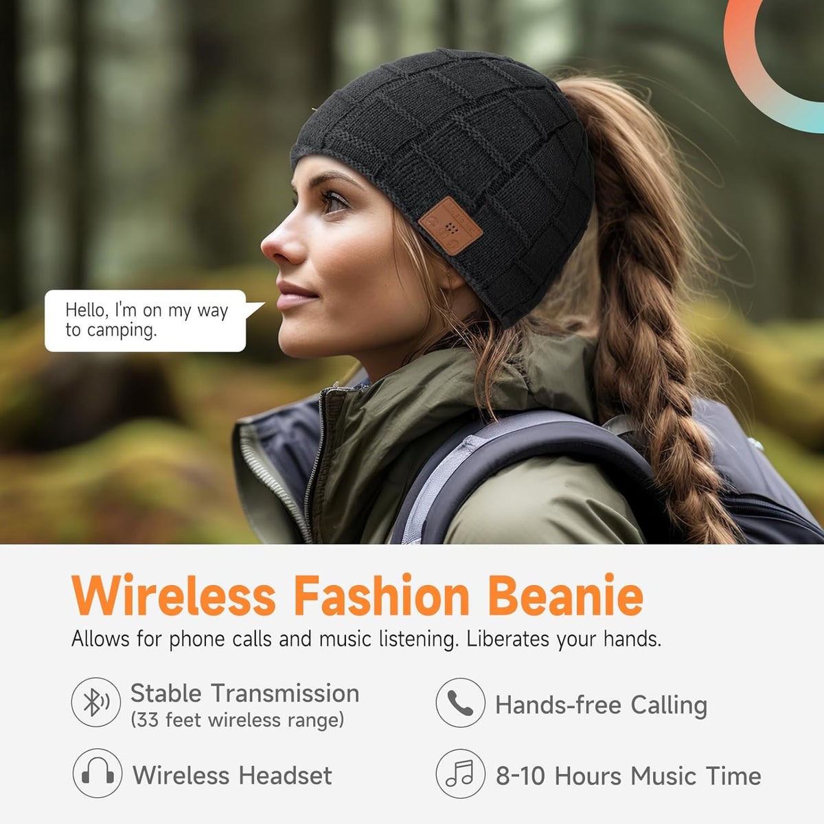 Beanie for Women with Ponytail Hole -Bluetooth Headphones