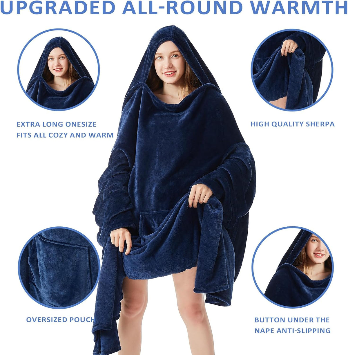 Fleece blanket hoodie- Super Warm and Cozy Giant Blanket - One Size Fits All
