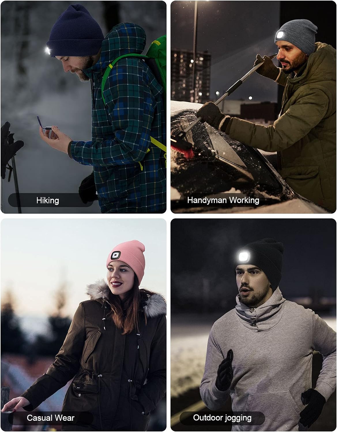 LED Beanie with Light,Unisex USB Rechargeable Hands Free