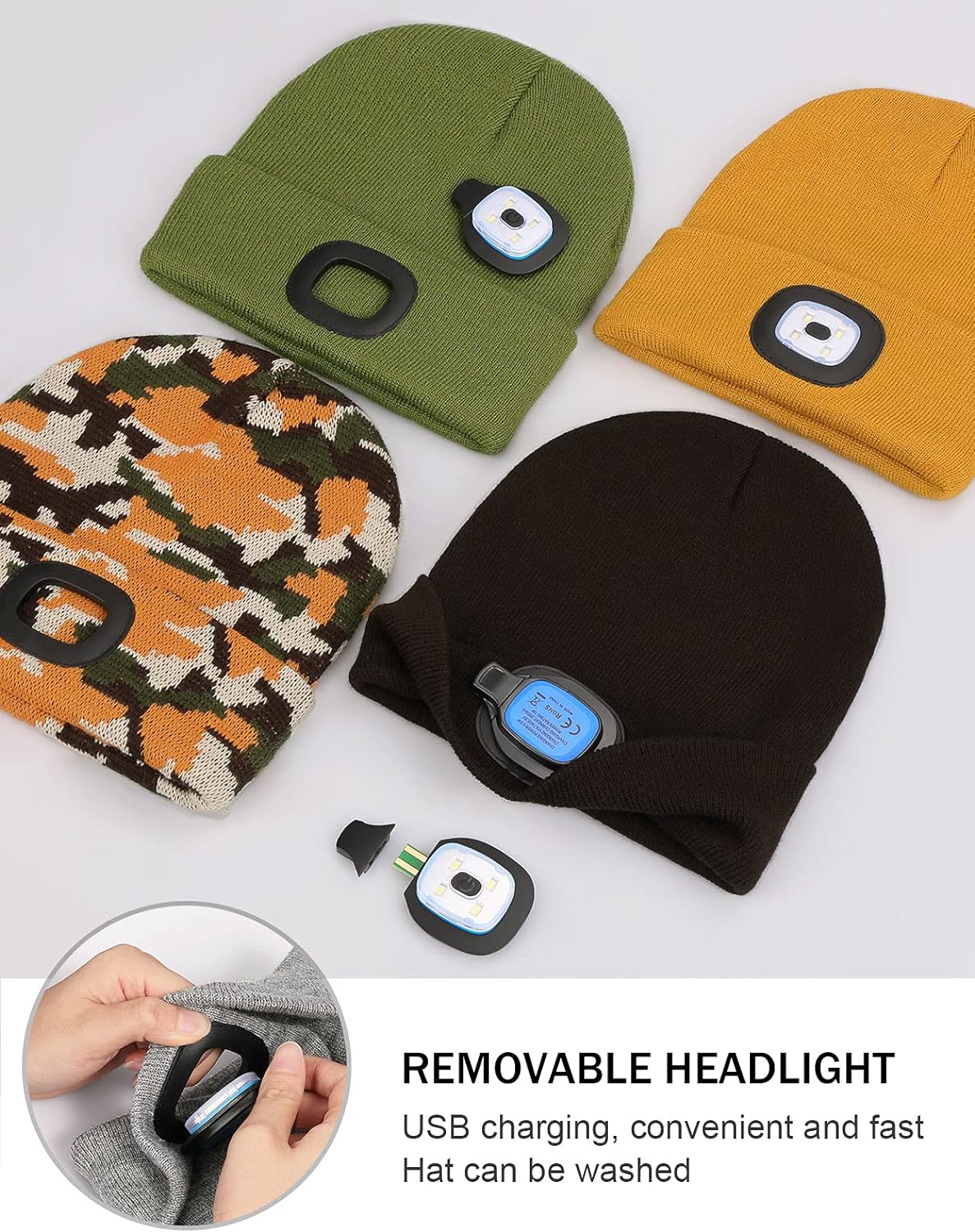 LED Beanie with Light,Unisex USB Rechargeable Hands Free