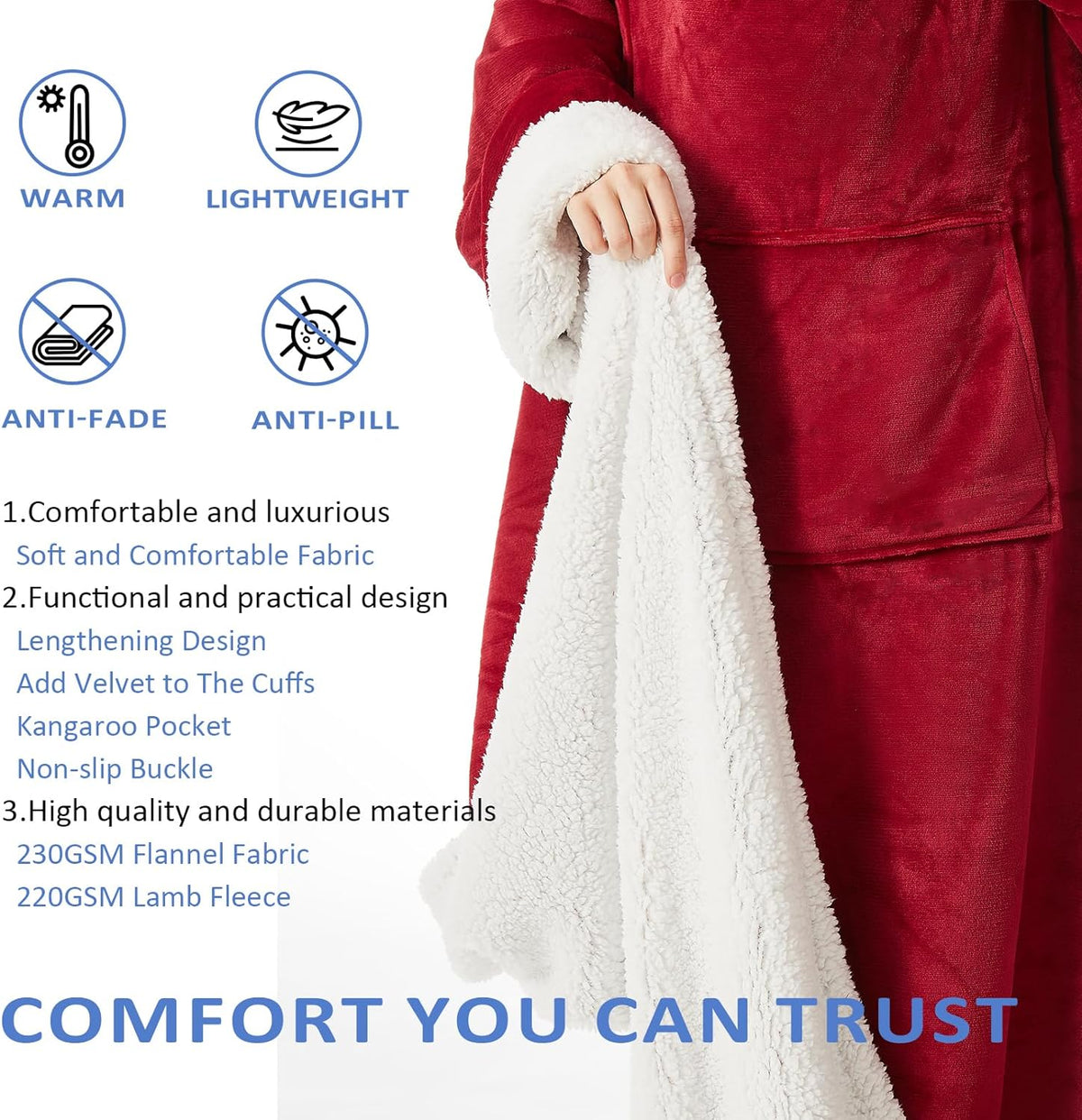 Fleece blanket hoodie- Super Warm and Cozy Giant Blanket - One Size Fits All