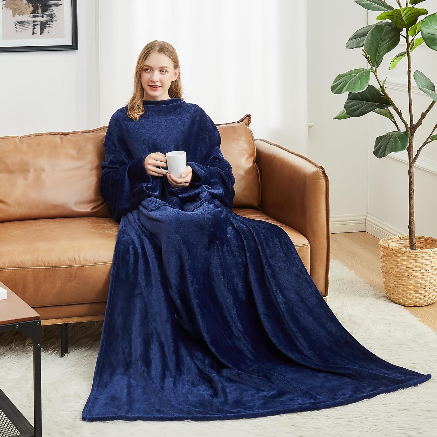 Fleece blanket hoodie- Super Warm and Cozy Giant Blanket - One Size Fits All