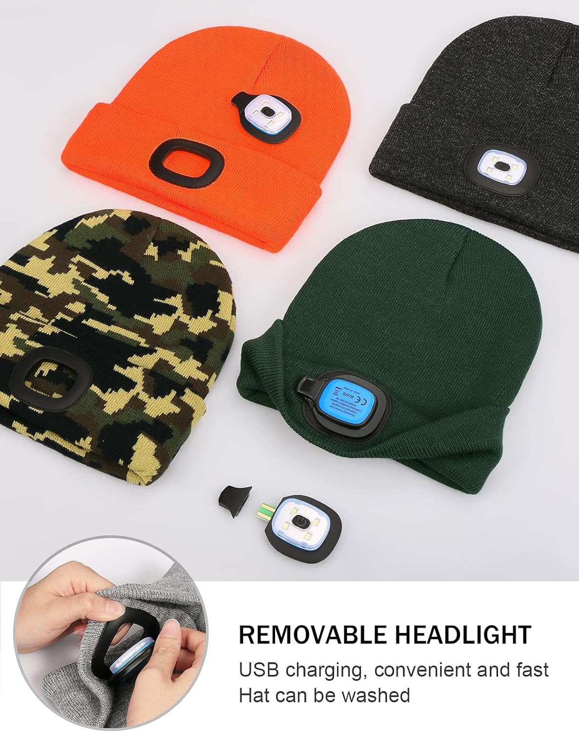 LED Beanie with Light,Unisex USB Rechargeable Hands Free