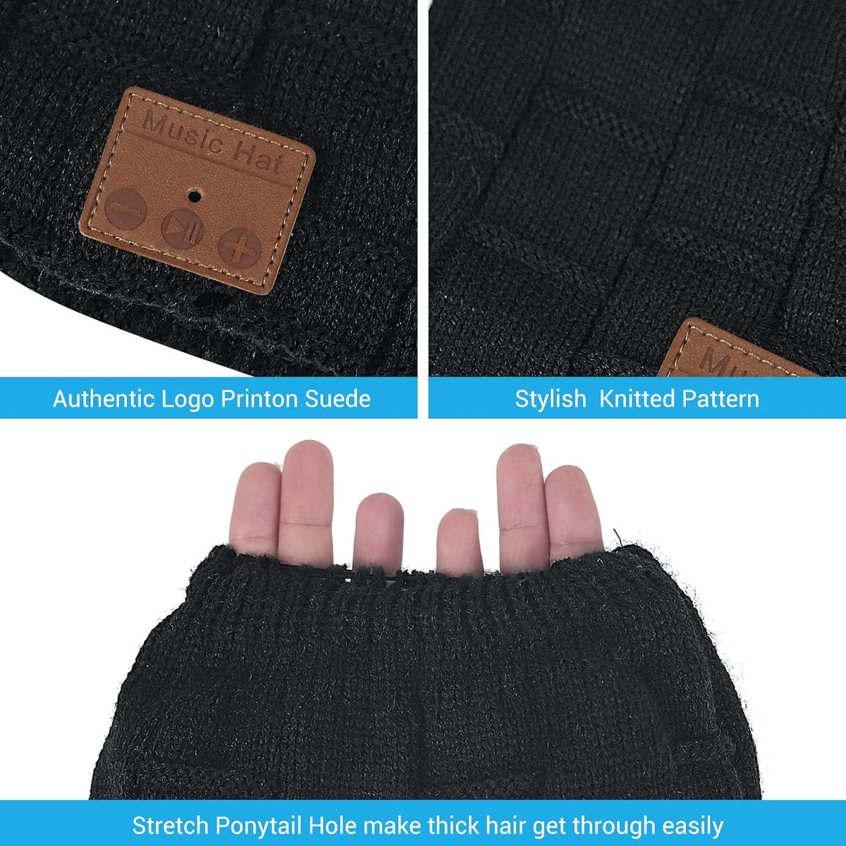 Beanie for Women with Ponytail Hole -Bluetooth Headphones