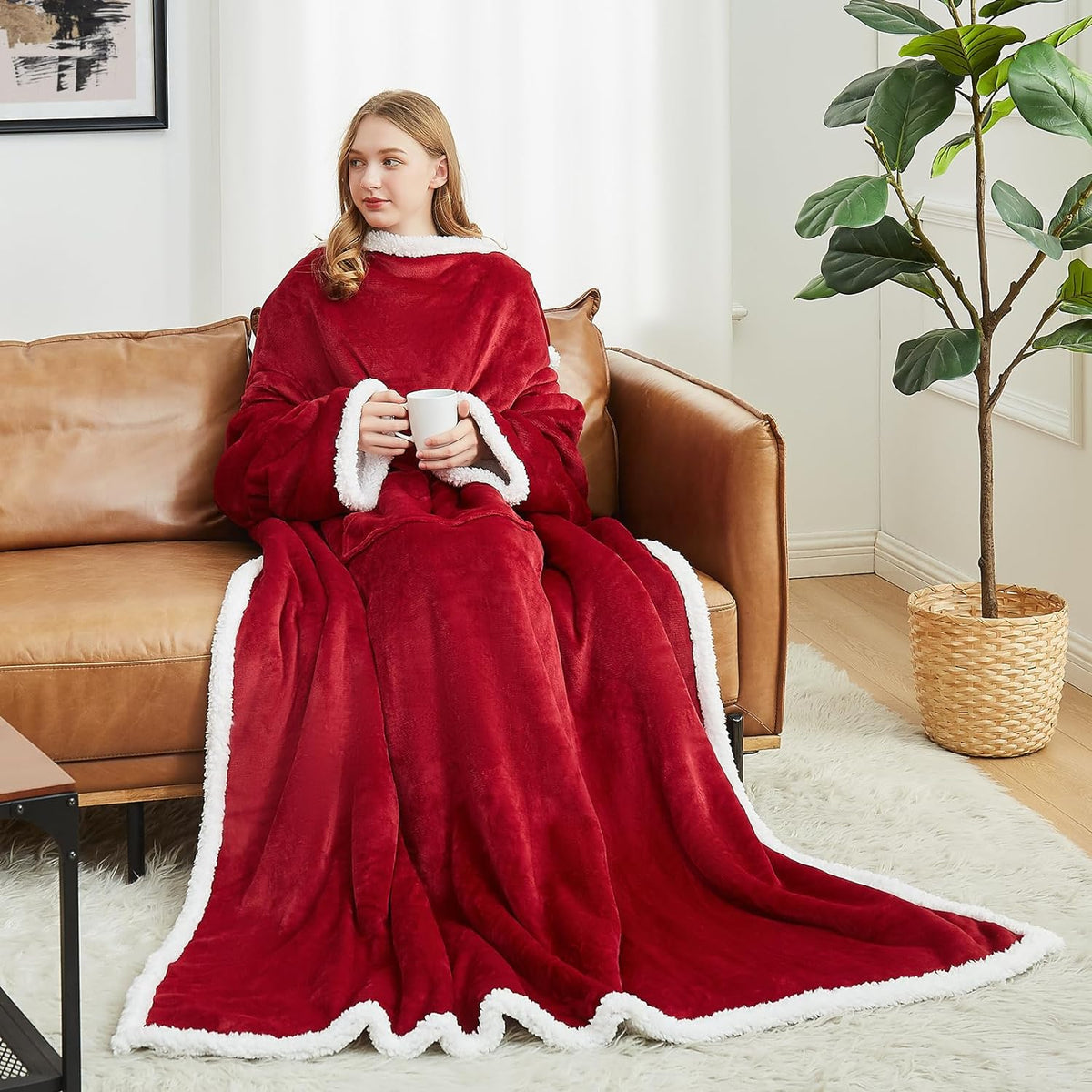 Fleece blanket hoodie- Super Warm and Cozy Giant Blanket - One Size Fits All