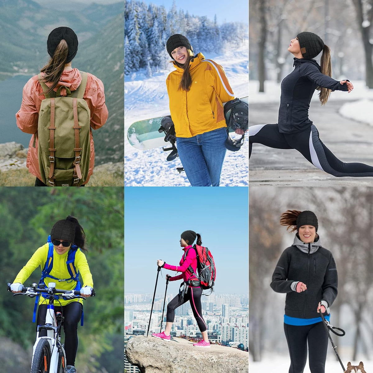 Beanie for Women with Ponytail Hole -Bluetooth Headphones