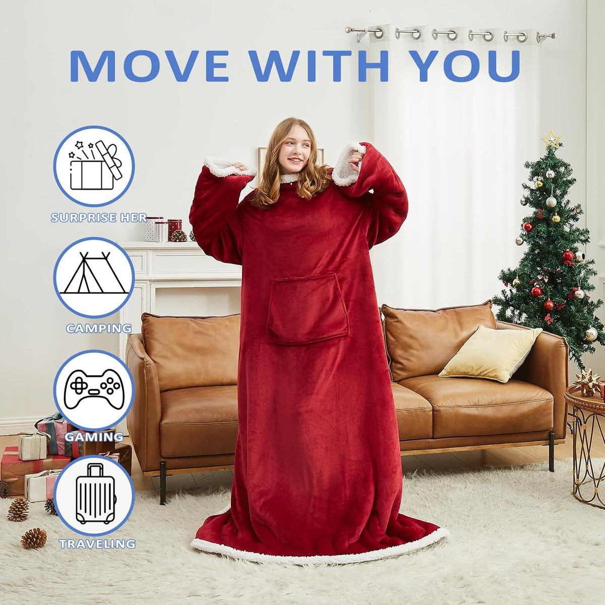 Fleece blanket hoodie- Super Warm and Cozy Giant Blanket - One Size Fits All