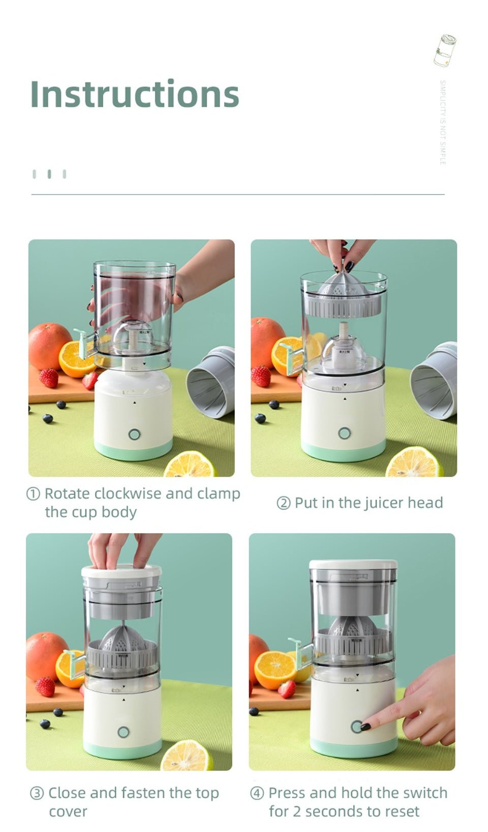Portable Slow Juicer with Pulp Separator, Multifunctional